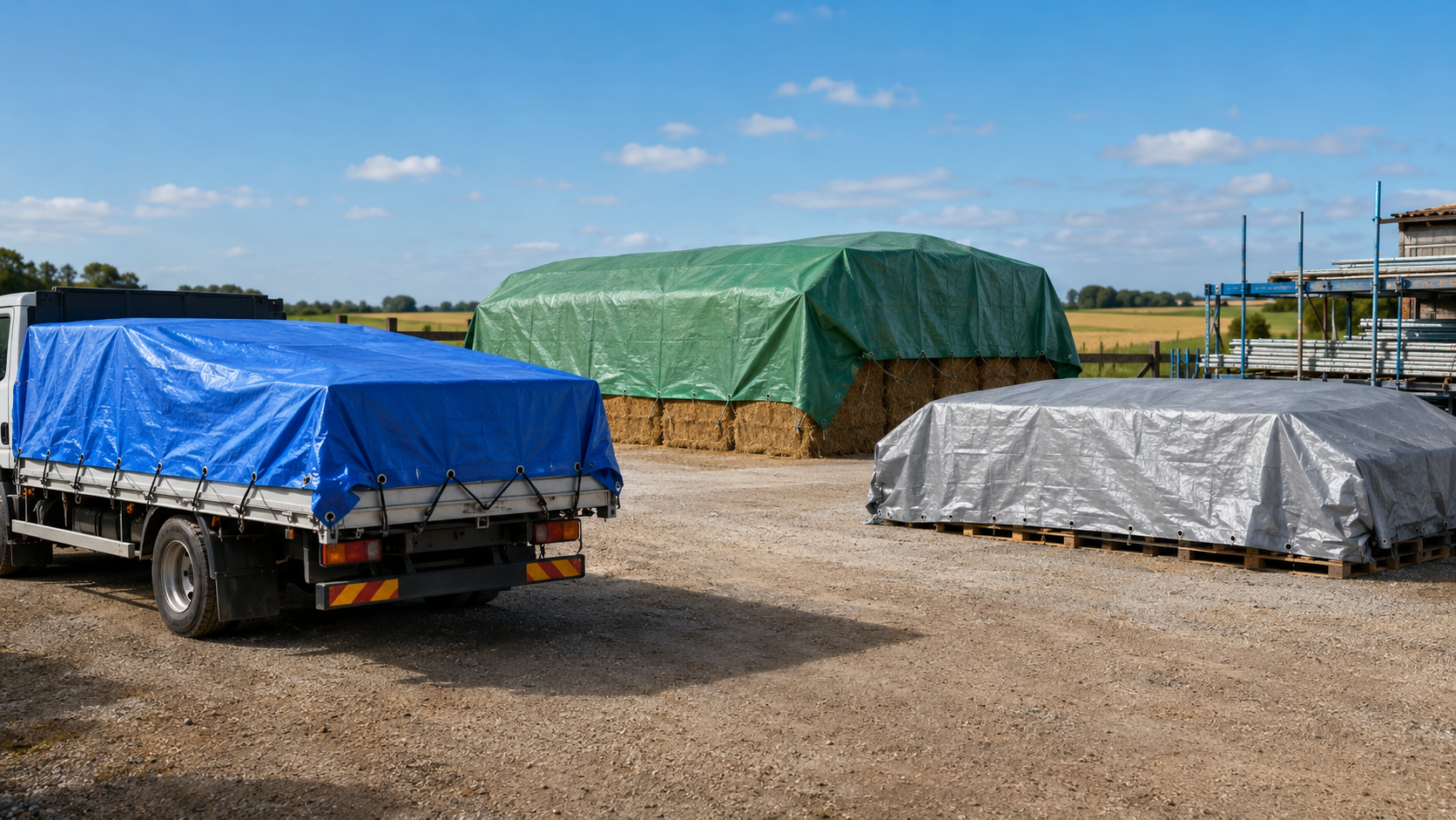 PE tarpaulin applications for truck cargo, hay storage and construction materials